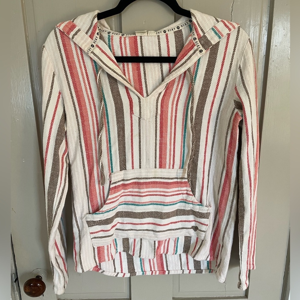 Roxy Multicolored Drawstring Long Sleeve Polo Sweatshirt With Pockets And Hood - Picture 2 of 16